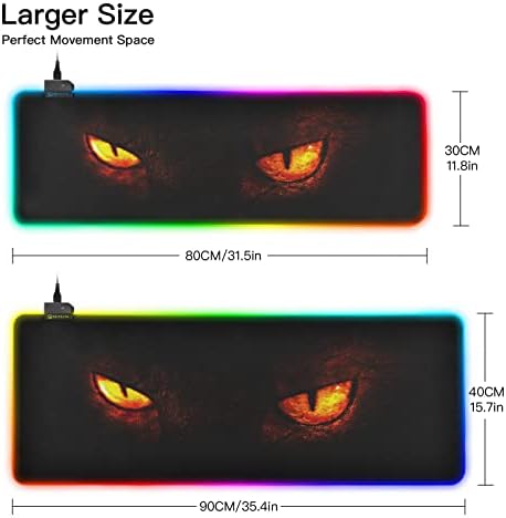 MNSRUU Геймърска подложка за мишка RGB - Голям led подложка за клавиатура с гладка, водоустойчива повърхност и неплъзгащи гумена основа, 31,5 X 11.8 инча,, Тъмни очи