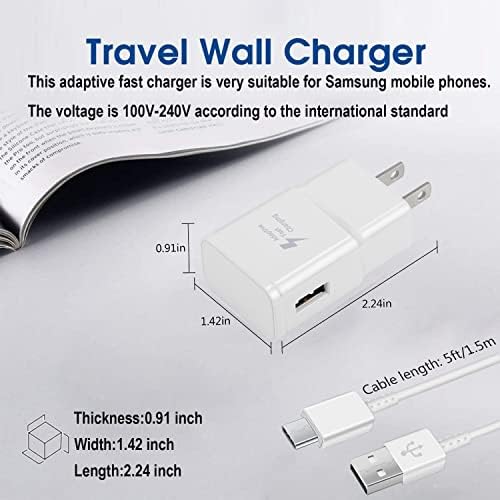 Адаптивно бързо зарядно устройство Powersky с кабел USB Type C за Samsung Galaxy S10, S9, S8, Note 10, 9, 8, 7, Z Filp3 и серия A, бързо Зарядно устройство за Android, зарядно устройство за таблета, USB C