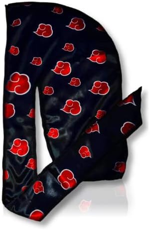 Копринена кърпа Red Clouds Durag - Черна дизайнерска плат Red Cloud 360 Wave Du Rag с Дълги широки фалдами и четырехкратной шевове