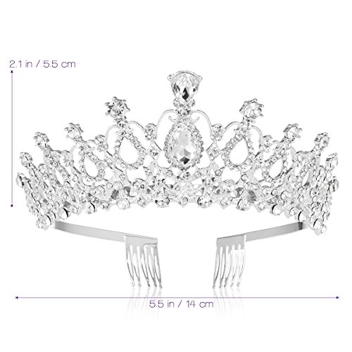 Сватбената корона от кристал Frcolor, диадема за принцеса с кристали, сребърна сватба короната с гребен и за жени