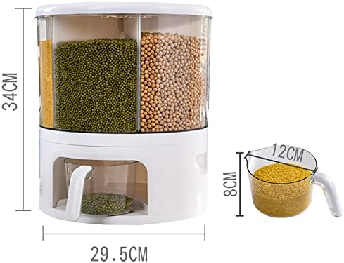 ZJFSX Въртящи Диспенсер за ориз с 6 мрежи, Контейнер за съхранение на ориз и зърно с тегло 22 килограма, изход ориз с натискането