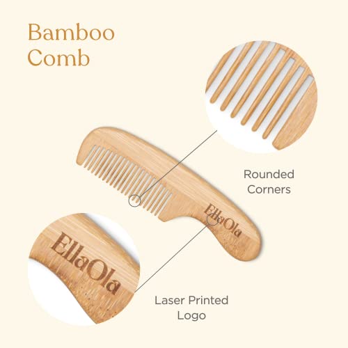 Комплект четки за коса и гребен от естествен бамбук EllaOla Baby | Комплект от 3 теми Включва четка за люлка от върбови козина,
