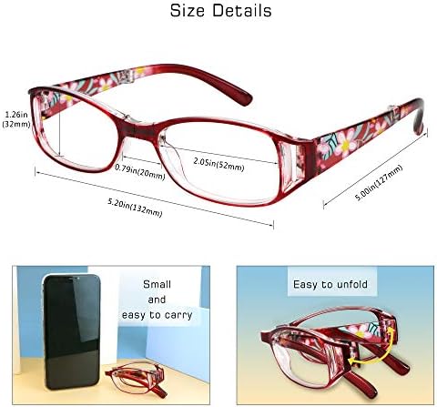 VisionGlobal 3 Чифта Очила за четене, Сгъваеми ридеры със сини светозащитными лещи, Компактни Сгъваеми слънчеви Очила за жени, за