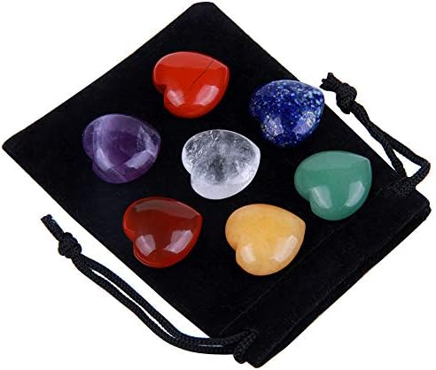 Комплект от 7 Малки Камъни Чакра, Балансирующих Рейки, Исцеляющих Кристални Камъни във формата На Сърце С Чакра
