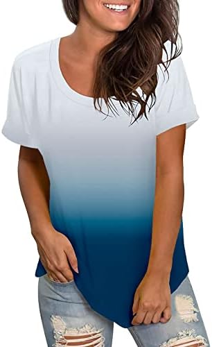 Лека Риза за жени, Дамски Ежедневни Прости Модни Многоцветни Градиентные Тениски с кръгло деколте и Къс Ръкав за