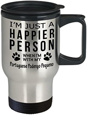 Кафеена Чаша За Любителите на кучета В Пътуването - По-Щастлив Човек С португалски Podengo Pequeno -Подаръци За спасението на Собствениците