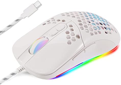 Геймърска мишка HXMJ с кабелен USB интерфейс C, лек мобилен корпус, 7200 dpi, осветление 5 RGB за Apple MacBook, PC или лаптоп с