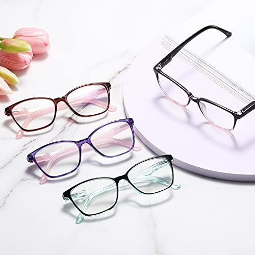 Очила за четене Yuluki с Блокиране на синя светлина, 4 опаковки Компютърни Ридеров за Жени, Антибликовый Филтър/Eyestrain Filter