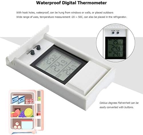 WSSBK Водоустойчив Дигитален Външен Термометър, Влагомер за Измерване на температурата и влажността на Хладилника (Цвят: бял)