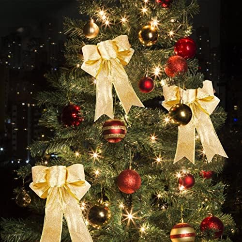 15 СМ, Златна Блестящ Коледна Лък с Пайети, за Украса на Коледното Пластмасова Звезда, Лента за Празнична Украса, Кристали До 10