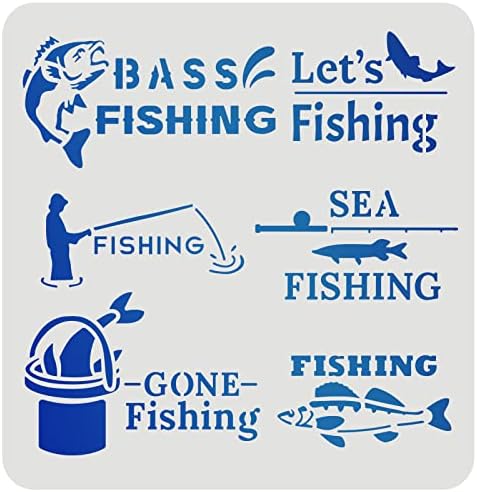 Шаблони за риба FINGERINSPIRE, шаблон Шаблон за риболов на Костур, 11,8x11,8 инча, Шаблони за изготвяне на Морска Риба, Многократно Майларовый шаблони за рисуване върху дървен