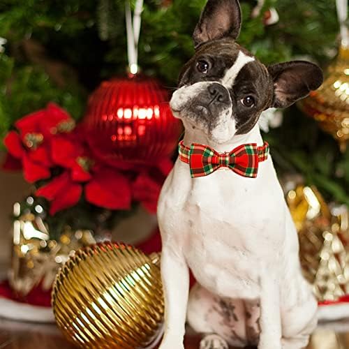 Bobo Rainbow Dog Collar - Коледен Червен Кариран Нашийник за кучета с Пеперуда, Подарък, Мек Нашийник с Лък, Регулируем Метален