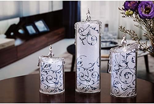 Подаръчен комплект Icy от 2-те Бяло-Сините Съвременни Свещи с Закрученными Листа и Led подсветка