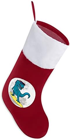Сърф Динозавър На Луната Коледен Окачен Отглеждане на Сладък Дядо Чорап за Коледно Декориране на Подаръци