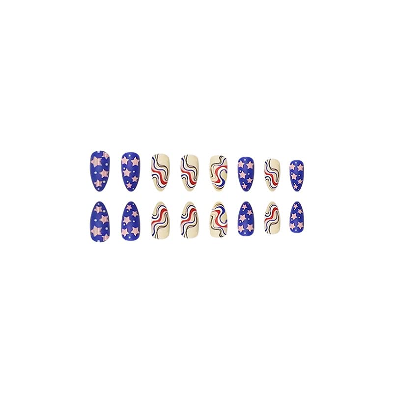 На 4 Юли Натиснете върху Ноктите си Дълги, с форма на бадем Режийни нокти Ден на Независимостта на Въздушната Ноктите Червен Бял