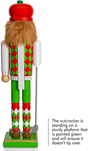 Декоративен Играч на голф Коледен Лешникотрошачката – Червено-Зелена Дървена Играч на Голф с Клюшкой и Топка Коледен Тематичен Празник