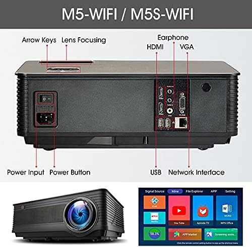 Проектор ZLXDP M5 M5W M5S M5SW Full 1080P, 4K 6500 Bluetooth е съвместим с подарък (Цвят: M5-W)