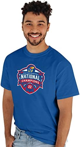 Син 84 Мъжка Тениска NCAA Kansas Jayhawks National Basketball Champions с Официален логото на 2022