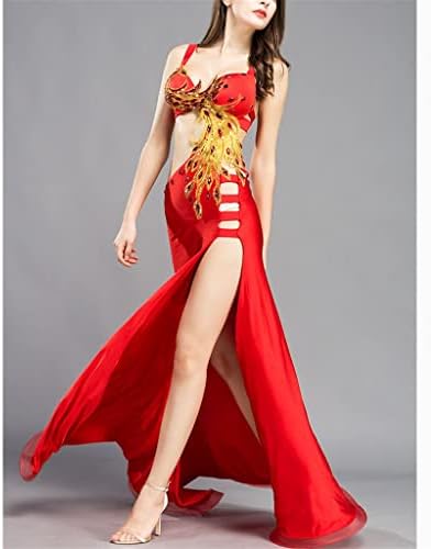GFDFD Женствена рокля с бюстгальтером, костюми за танци, Облекла за танци, дрехи за танц на корема с бродерия с пайети (Цвят: червен,
