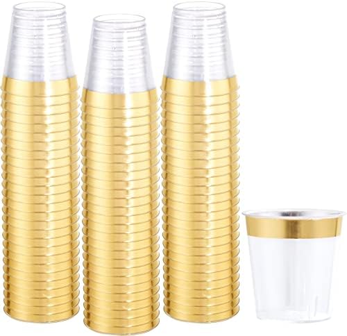 WELLIFE 200 ОПАКОВКИ Пластмасови Прозрачни и златни Питиета, за Еднократна употреба чаши за вино от 2 грама, Малки Чаши от твърда