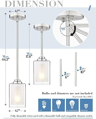 Модерен Регулируема Окачен лампа TengXin 1-Light, Окачена лампа в Тавана лампа с двойно стъкло, от Матирано никел, за Кухня, Прикроватной