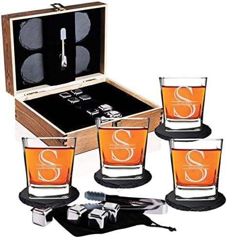 Персонални квадратни чаши за уиски (комплект от 4) - 9 дизайни премиум клас- Чаши за уиски, лепенката, бърбън по поръчка за мъже,