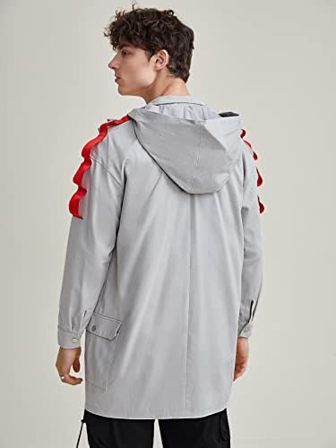Якета OSHHO за жени и мъже, палто с качулка на цип с контрастиращи панделка (Цвят: светло сиво Размер: Голям)