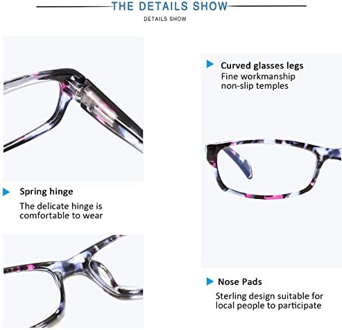 Henotin 5-Pack Очила За четене, Блокиране на Синя Светлина, Срещу Пренапрежение на Очите, Компютърни Очила за Четене за Жени и Мъже,