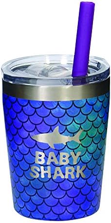 Детска чаша Carson Mermaid от неръждаема стомана с капак и соломинкой-Baby Shark-Двойна стена с изолация за горещи или студени напитки-Защита