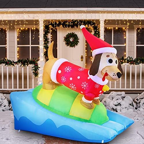 Joiedomi Коледна Надуваема куче-вайнер дължина от 6 фута, самостоятелно помпане на Сноуборд с куче-Вайнером, Коледна Надуваема с