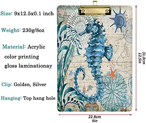Naanle Ретро Океана Морско Конче и Морска Звезда Карта Потребителски Акрилни Клипборда, Стандартен Размер A4 Златна Дъска за Писане