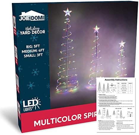 JOIEDOMI 3 Опаковки Коледно Спирала на Елхата В Двора, 218 Предварително Подсвеченных Led Цветни Лампи с Метални колове за Празнична