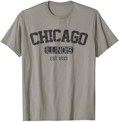 Реколта Тениска с Надпис Чикаго Illinois Est. 1833, Подарък, Сувенир