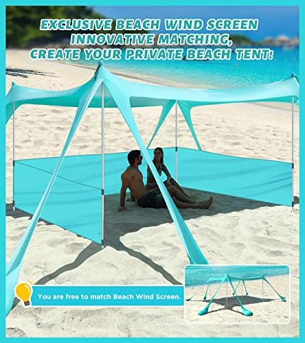 Плажна палатка EYEFAME UPF50 + срещу вятъра със защита от пясък на плажа, с Устойчива конструкция от 8 Торби с пясък, Плажен Навес,